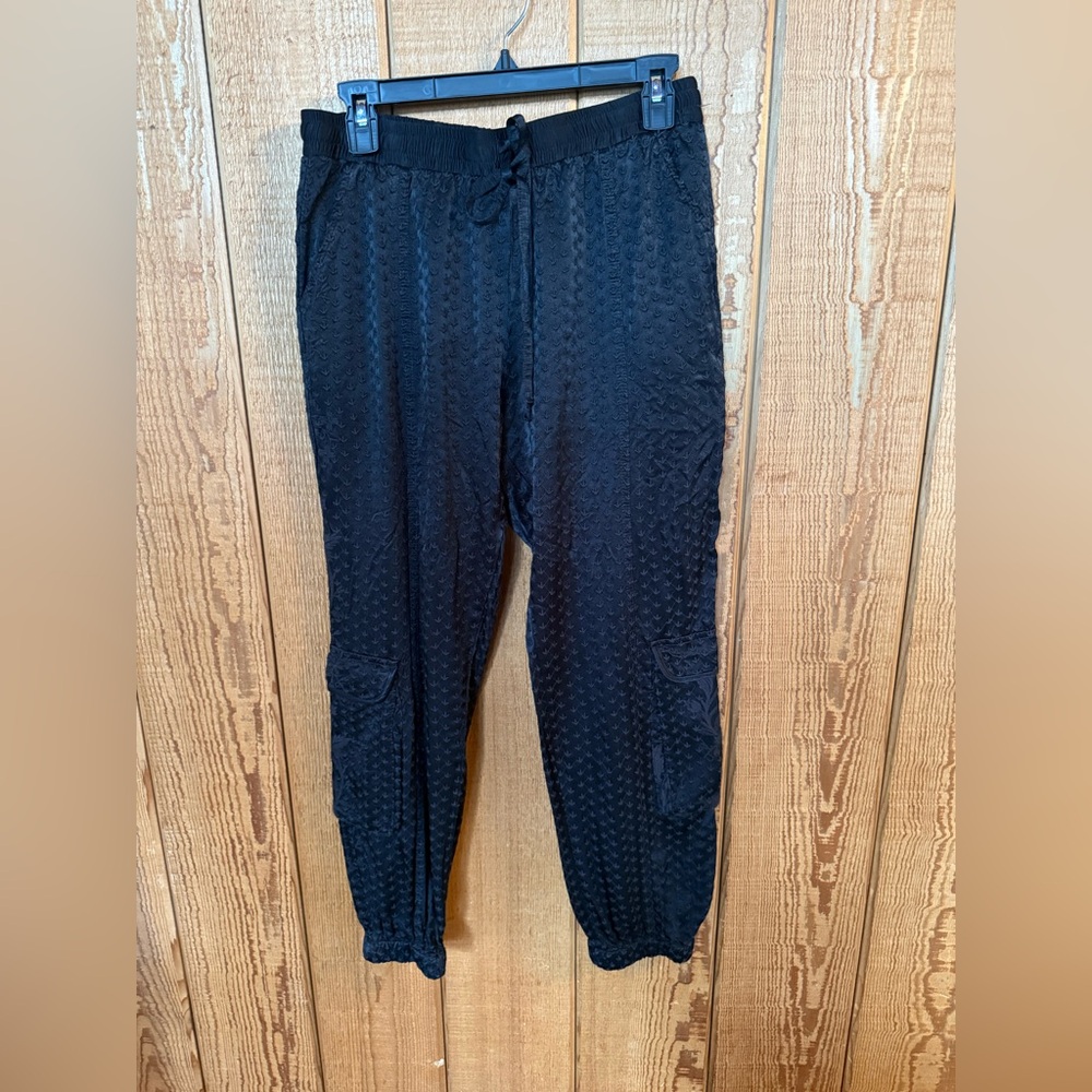 Johnny Was Black Embroidered Textured Cargo Pants Small